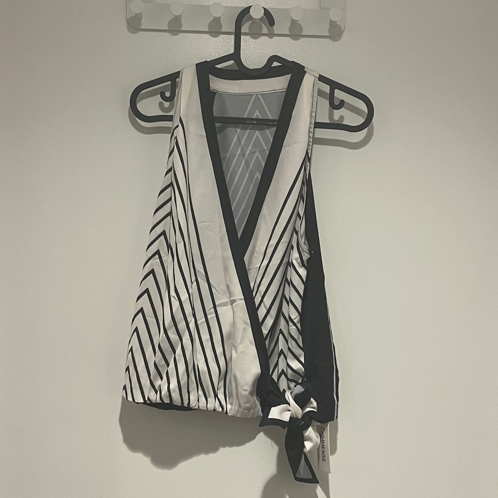 Commense Monochrome Striped Wrap Blouse
